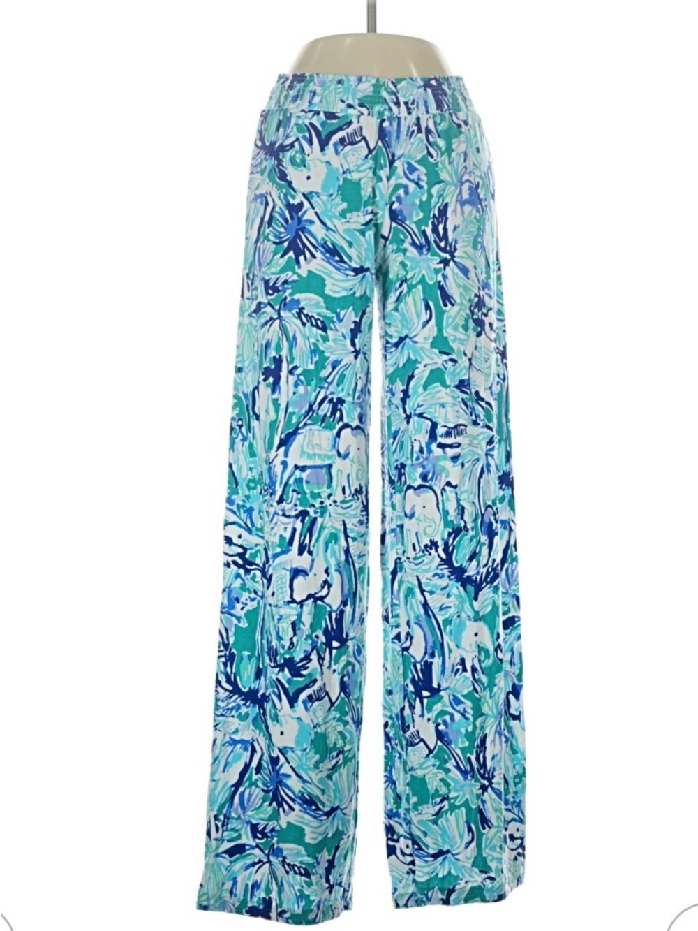Lilly Pulitzer Aqua & Navy Tropical Wide-Leg Palazzo Pants